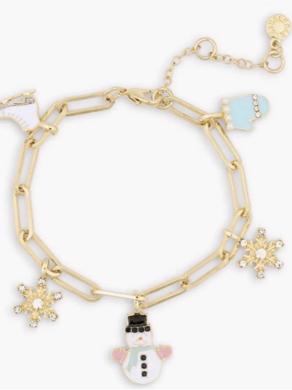 BaubleBar Christmas Charm Bracelet Snowman Snowflake Ice Skate New Box